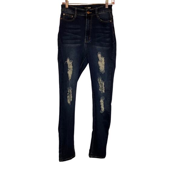 Fashion Nova blue distressed high waisted skinny jeans size 11/12 juniors - Picture 1 of 5
